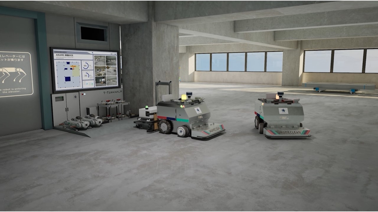 建設現場で人と複数のロボットが協働する構想イメージ