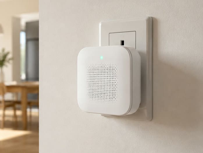 家庭用コンセント(110V)に挿して使うAI Noise Guardの設置イメージ